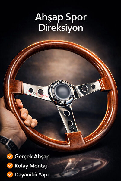 carlone Nardi Tip Ahşap Direksiyon Premium Model Delikli Krom 3 Kollu