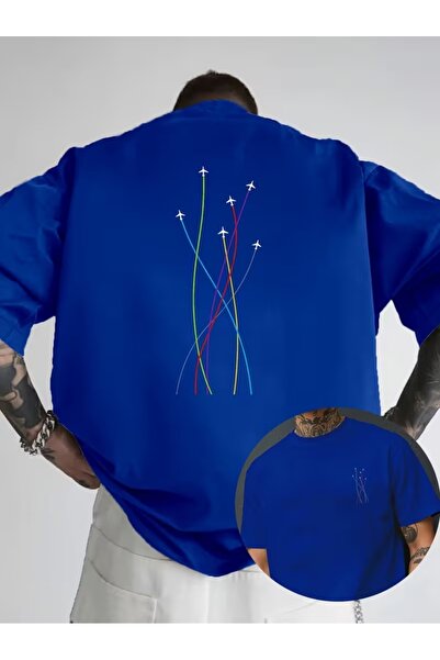 JENOLAN Men's Back Jet Airplane Printed Oversize T-Shirt Loose Fit
