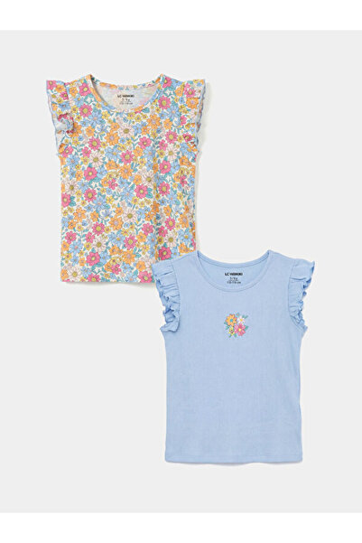 LC Waikiki Rmz Gi̇yi̇m Farkiyla Floral Printed Girls' Ribbed Undershirt 2-Pack