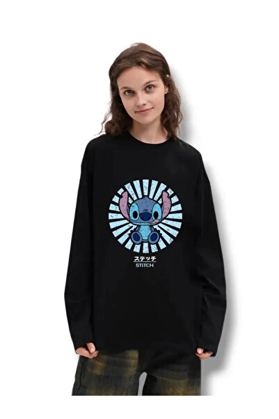 ELNOYA سترة رياضية سوداء كبيرة الحجم مطبوعة بتصميم ستيتش