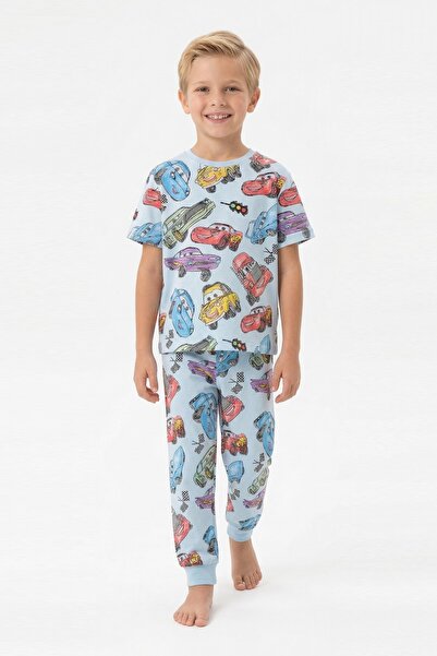 ALKINKİDS 3-8 Yaş Erkek Çocuk %100 Pamuklu Arabalı Kısa kollu Pijama Takımı