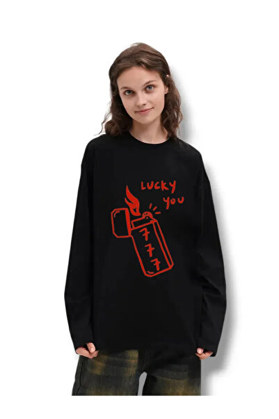 ELNOYA Lucky You Lighter Printed Black Sweatshirt