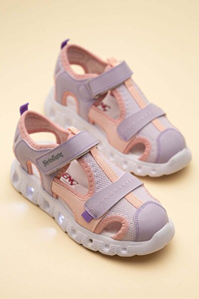 Dilimler Ayakkabı Şirinbebe Orthopedic Girls' Sandals Lilac Lighted Sole Velc...