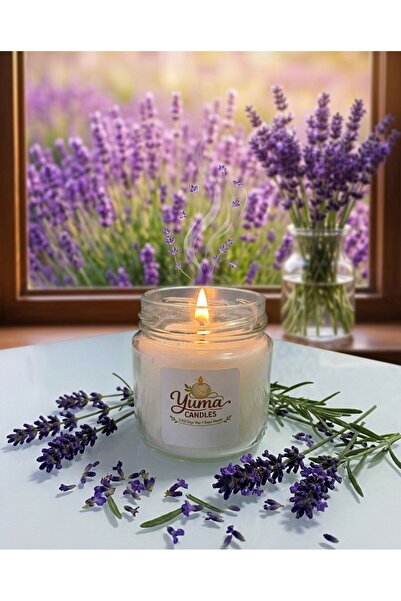YümanınYumağı Lavanta Kokulu %100 Soya Wax 100cc Kapaklı Cam Kavanoz Mum
