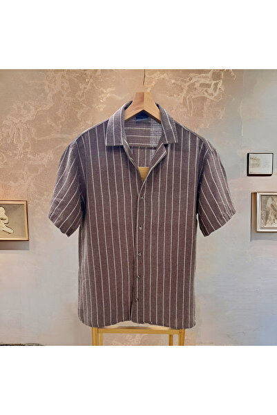 Hazhers Erkek Keten Oversize Rahat Kesim Kısa Kollu Yazlık Gömlek