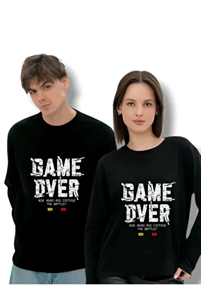 ELNOYA Game over Printed Oversize Sweatshirt - Unisex Black