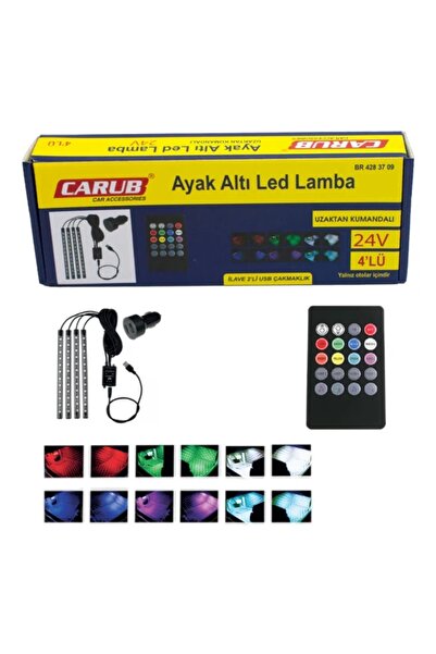 POLATLI OTO AKSESUAR USB Girişli 12 LED'li 12/24V Uyumlu Ayak Altı Led Kumand...