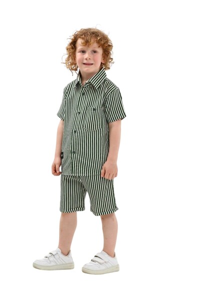 ERDEM KIDS قميص ولادي قصير الأكمام من الكتان مع شورت، طقم من قطعتين (علوي وسفلي)