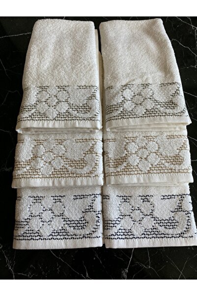 SAVESSA Flowers 6-Piece Towel Set Brown, Khaki and Black Detailed Ecru 40X55 ...
