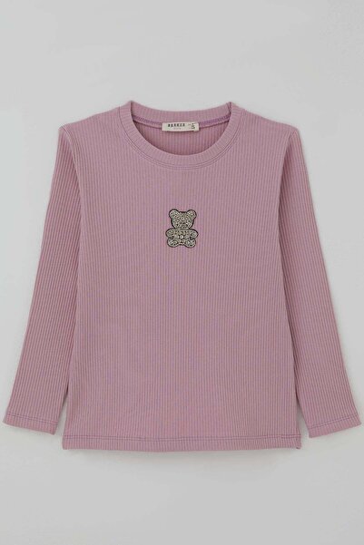 Breeze Girl's Long Sleeve T-Shirt with Stone Appliqué and Sparkling Teddy Bea...