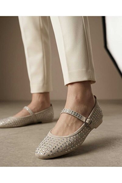 Bİ AYAKKABI Women's Babet Beige Tape Belted Lightweight Comfortable Stylish S...