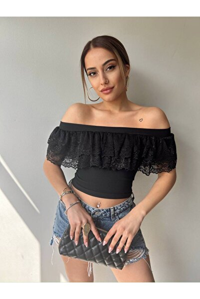 Biber Collection Kadın Madonna Yaka Dantel Detaylı Bluz