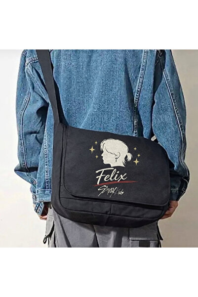 Toum Straykids Felix Character Printed Black Messenger Bag