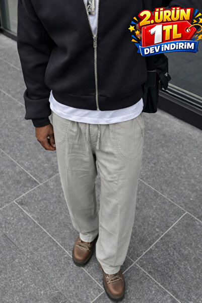 DAMGA JEANS Men's Summer Regular Loose-Leg Stone Linen Trousers