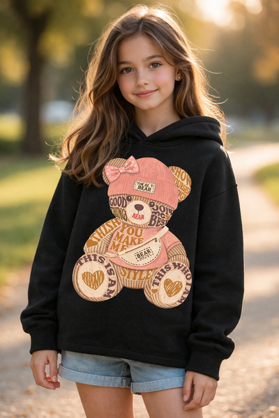 Tiny and Co 100% Cotton Children's Hooded Sweatshirt with Cute Teddy Bear Design