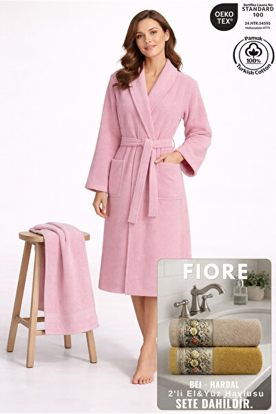 Ellaline 2 Piece Women's Shawl Bathrobe Set 100% Cotton Certified + Gift Fior...