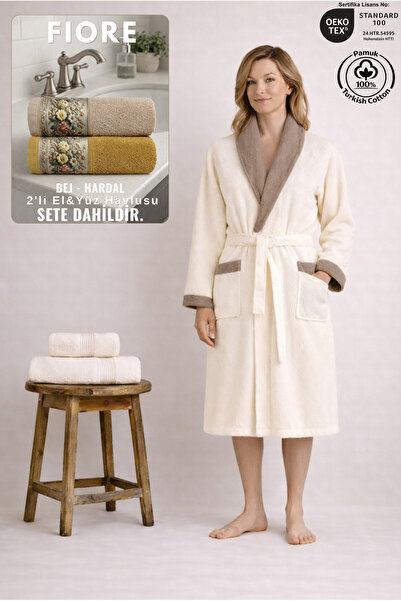 Ellaline Дамски комплект халат с контрастни елементи от 3 части, 100% сертифи...