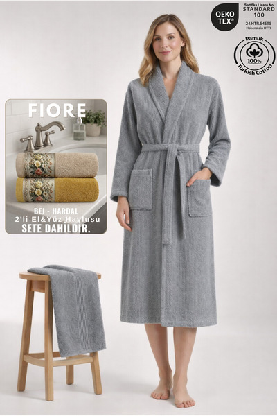 Ellaline 2-Piece Striped Women's Bathrobe Set 100% Certified Cotton + Gift Fi...