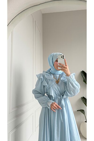 merve ada design Kadın Beli Tünelli Fır Fır Detaylı Elbise