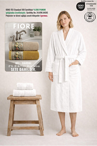 Ellaline 3 Piece Women's Shawl Bathrobe Set 100% Cotton Certified + Fiore 2-P...