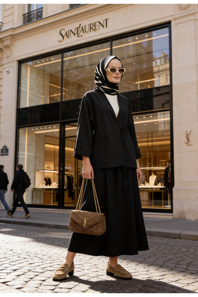 Aselim Hijap Moda Oversize Jacket and Form Skirt Set Daily & Special Combinat...