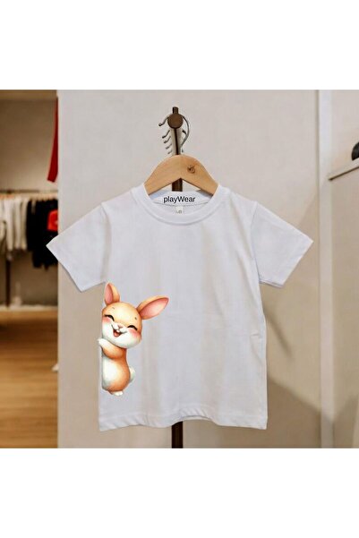 playwear Hugging Rabbit Printed 100% Cotton Crew Neck Kids Unisex T-Shirt 5 6...