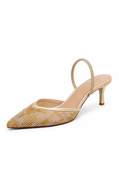 STRASWANS Marsha Women's Stone Detailed Heeled Shoes Gold