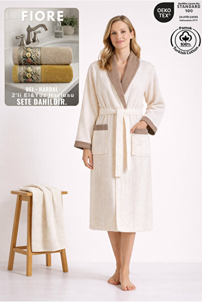 Ellaline Дамски комплект халат с контрастни елементи от 2 части, 100% сертифи...