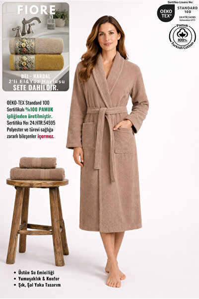 Ellaline 3 Piece Striped Women's Bathrobe Set 100% Cotton Certified+ Fiore 2-...