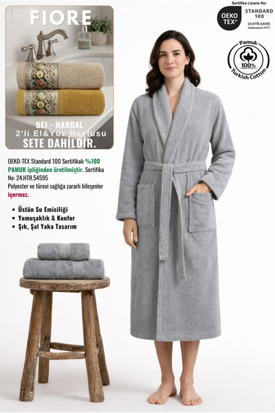 Ellaline 3 Piece Striped Women's Bathrobe Set 100% Cotton Certified+ Fiore 2-...