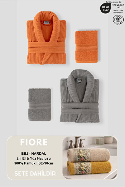 Ellaline 4 Piece Family Striped Bathrobe Set 100% Cotton Certified + Fiore 2-...