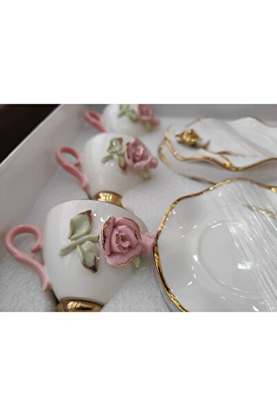 PasajdanBul Çiçek kabartmalı işlemeli yeni lux kahve fincanı takımı
