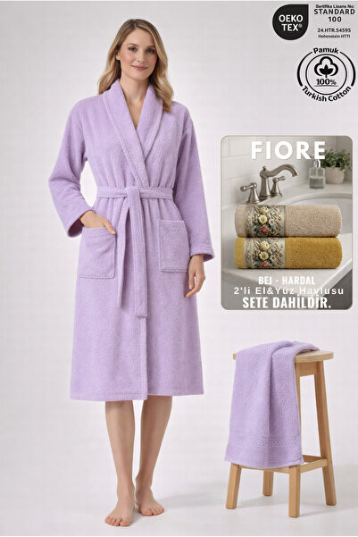 Ellaline 2 Piece Women's Shawl Bathrobe Set 100% Cotton Certified + Gift Fior...