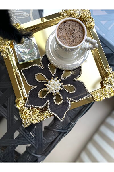 Rose Siyah Lotus Taşlı Peçetesi 6 lı Set