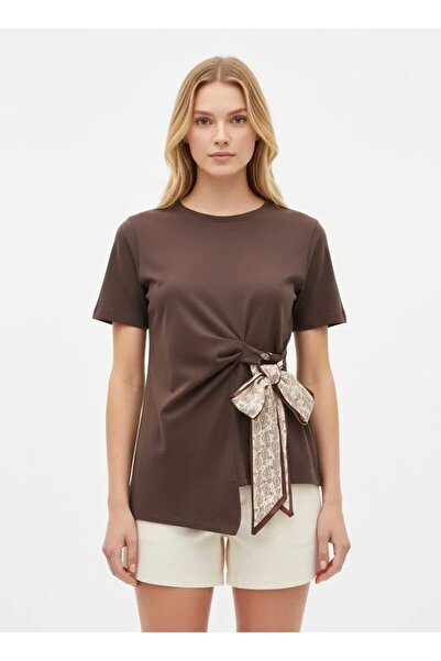 Park Karon 26013 100% Cotton Crew Neck Scarf Detail Combed Cotton Blouse