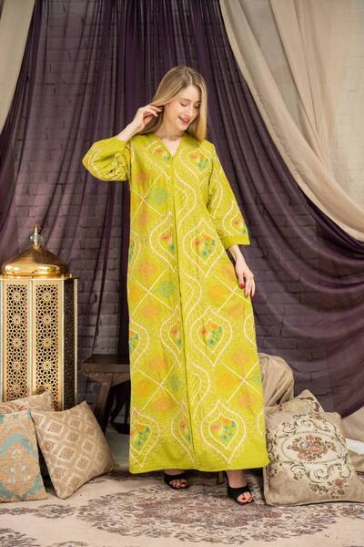 Graciana جلابيه كتان Linen بتطريز تراثي عصري