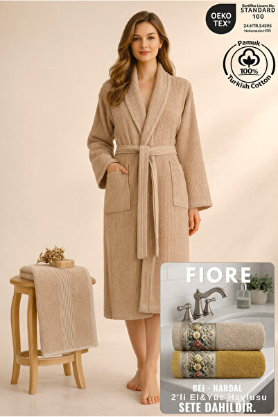 Ellaline 2-Piece Striped Women's Bathrobe Set 100% Certified Cotton + Gift Fi...