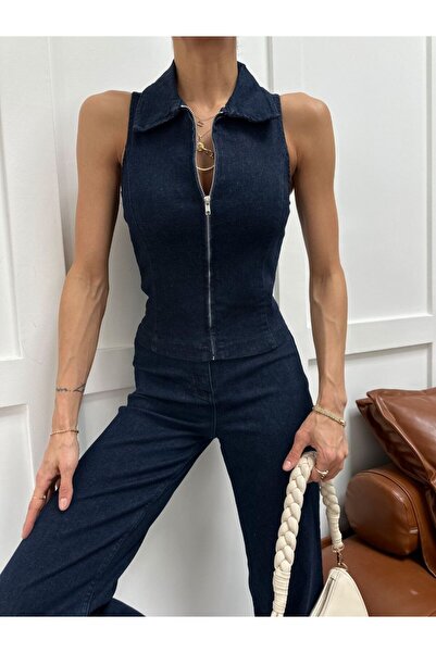 LOKADI Zippered Sleeveless Denim Vest and Spanish Flare Jeans Two-Piece Set -...