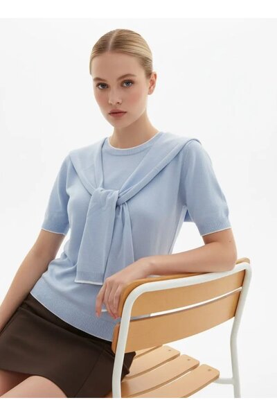 Park Karon Women's Crew Neck Scarf Viscose Knitwear Sweater 12474.Vrt