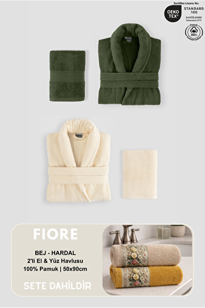 Ellaline 4 Piece Family Striped Bathrobe Set 100% Cotton Certified + Fiore 2-...