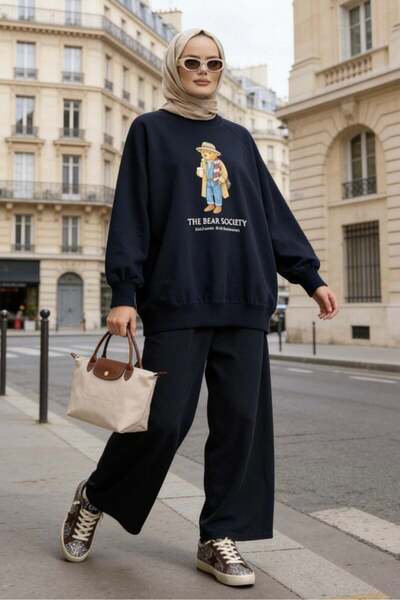 Aselim Hijap Moda Bear Sea Comfort Cotton Oversize Set – Loose Fit with Wide ...