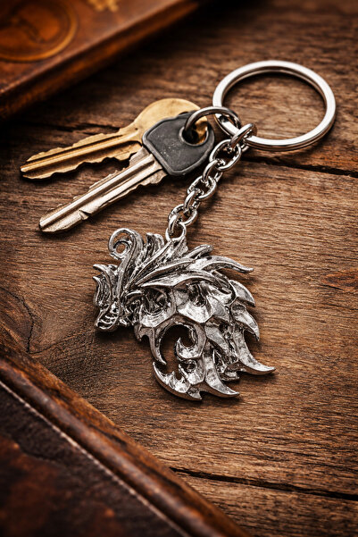HER ŞEY NOTA www.herseynota.com Silver Color Metal Keychain with Bahamut Figu...