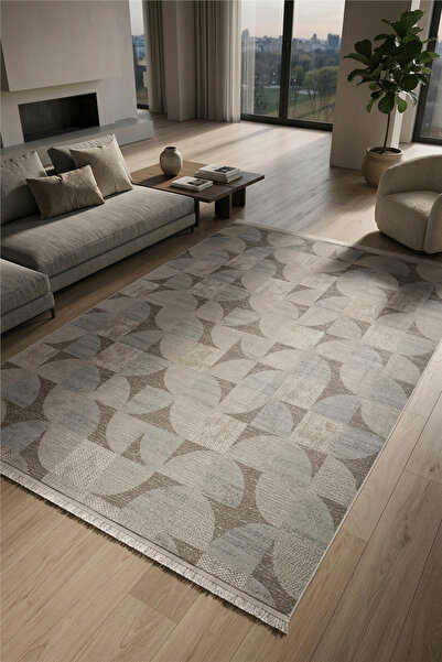 Çağ Halı Ekru-Vizon Tavro Weave Kabartma Dokulu Kaymaz Taban Saten Bambu Halı
