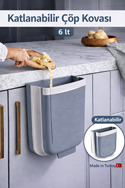 GENCHOME HOMEWARE Katlanabilir Çöp Kovası 6 Lt - Askılı Dolap İçi-Dışı Mutfak...