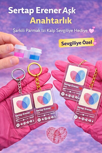 nolva Sertap Erener Love Keychain Singing Fingerprint Heart Gift for Lover Co...