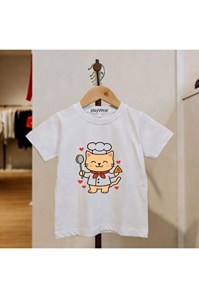 playwear Παιδικό unisex μπλουζάκι με στάμπα Chef Cat, 100% βαμβακερό, με λαιμ...