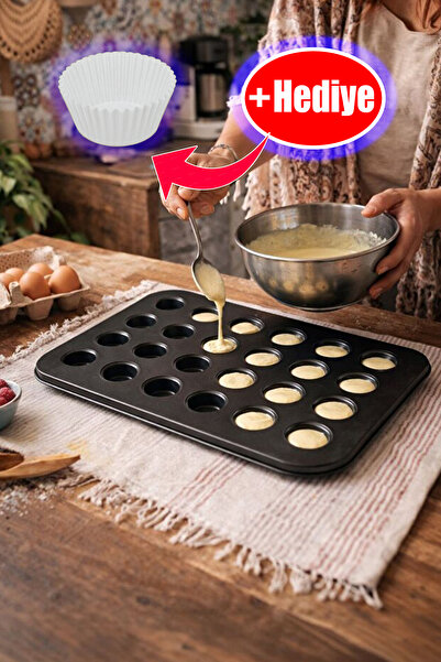Neskuk Mini Muffin Mold 24-Cavity Non-Stick Cake & Cupcake Tray Mini Muffin T...