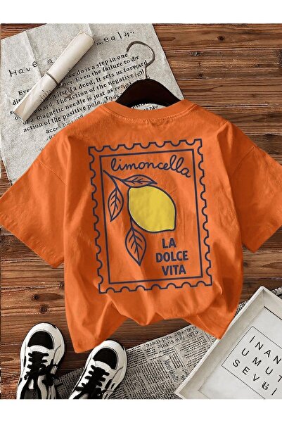 Oksit Limoncella "La Dolce Vita" Printed Oversize Cotton Women's T-Shirt