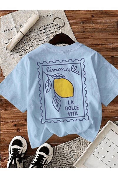 Oksit Limoncella "La Dolce Vita" Printed Oversize Cotton Women's T-Shirt