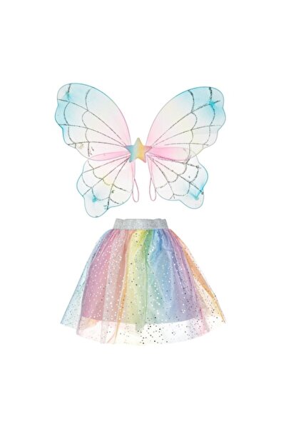 OEM Disguise Set with Tutu Skirt Rainbow Silver Stars & Rainbow Wings with Si...